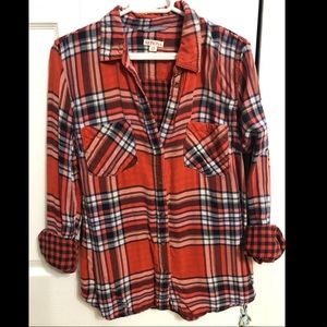 Red double plaid button down